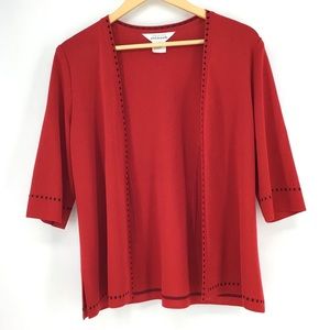 Exclusively Misook Red Open Front Cardigan